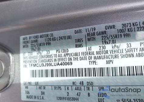 2020 Ford Escape Titanium z USA, uszkodzony, nr VIN 1FMCU9J99LUA40069